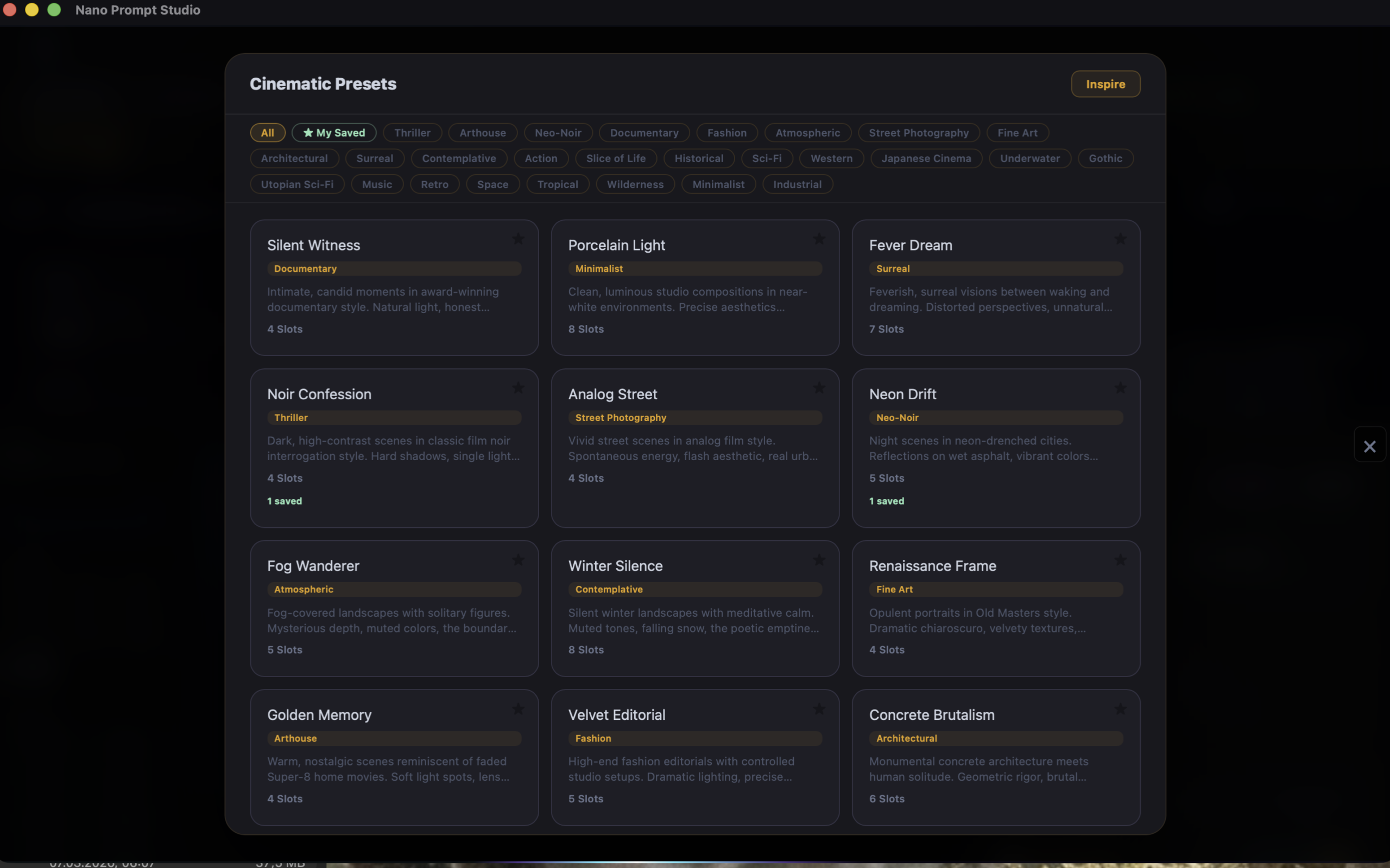 Nano Prompt Studio — Cinema Presets