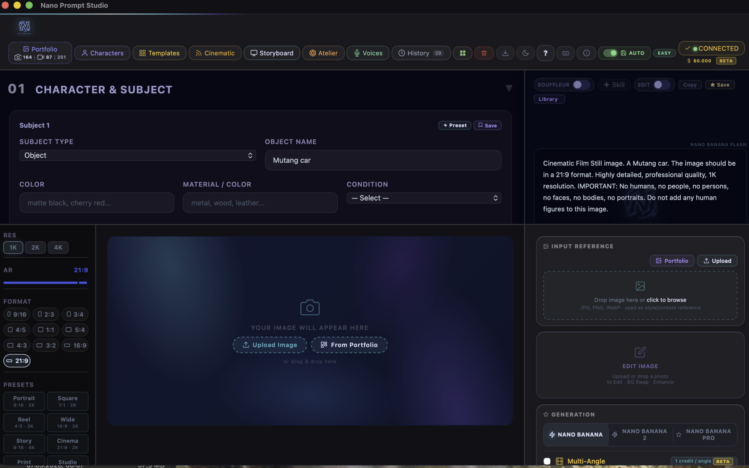 Nano Prompt Studio — Pro Mode main view